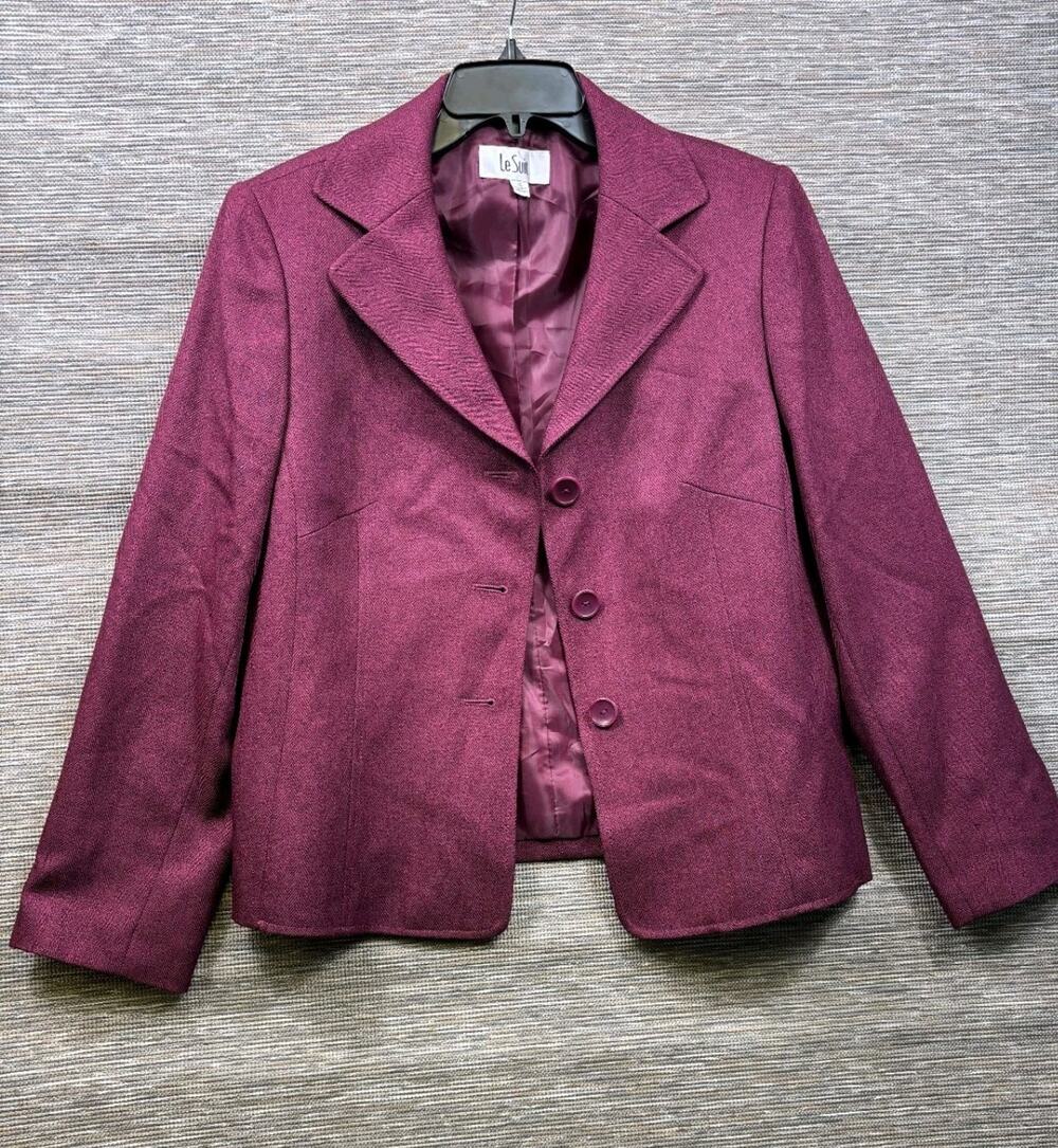Le Suit Blazer Jacket Womens Size 14 Burgundy Three Buttons Casual Career
